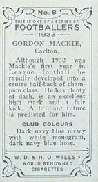 1933 Wills's Victorian Footballers (Small) #8 Gordon Mackie Back